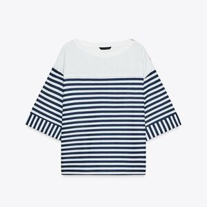 Navy and White Striped Long Sleeve Blouse